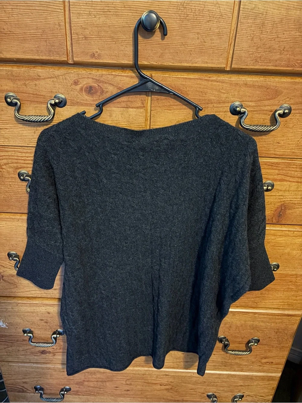 Garnet Hill Black Cable-Knit Short-Sleeve Sweater Top - Picture 2 of 4
